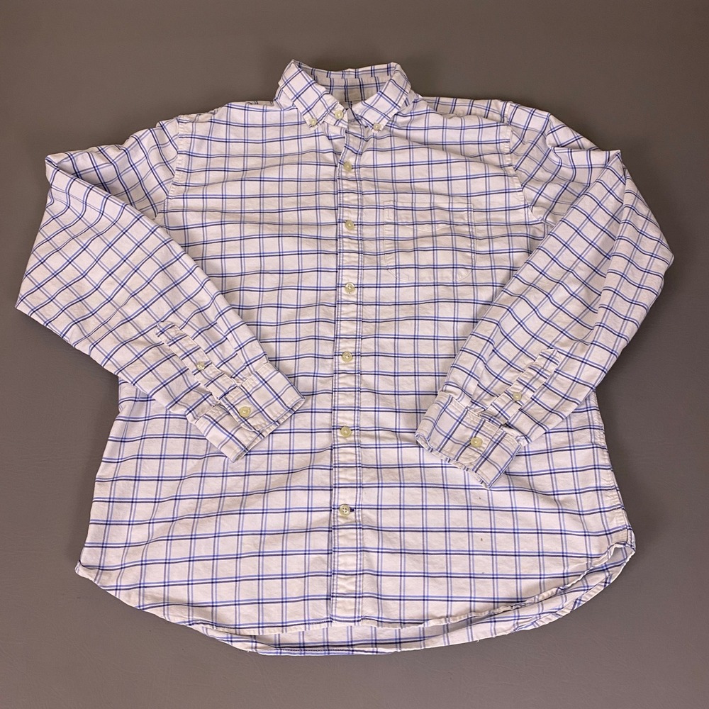 Gap Button Up Shirt Men's Large White Blue Plaid Check Long Sleeve Shirt *Flaw*